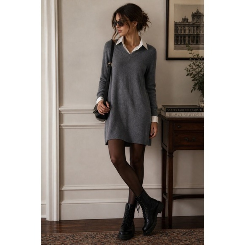 Joie Cashmere Blend Gray Sweater Dress with Collared Insert XS – Preppy Academia